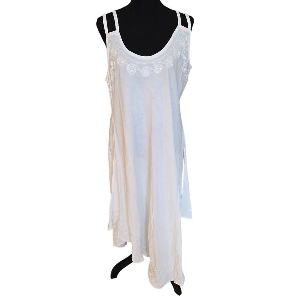 India Boutique Womens Asymmetric Hem Cotton Bohemian Summer Dress White OS